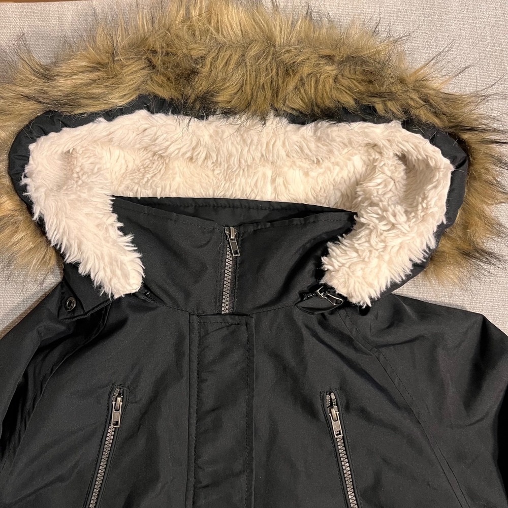 NUVANO Womens Black Faux Fur Hood Parka Winter Jacket Coat Size M - Picture 2 of 9